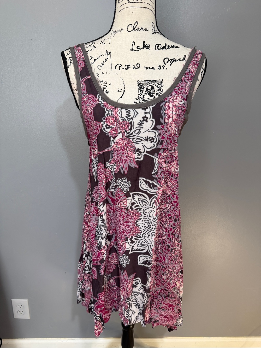 FREE PEOPLE Pink, White & Black Floral Tank Dress SZ XS